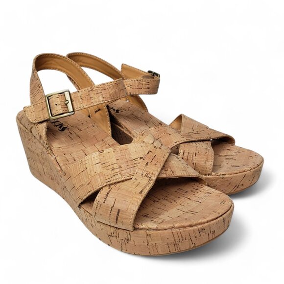 Kork-Ease Ava Natural Cork Wedge Platform Sandal Women's Cross Strap Open Toe 10 - Picture 1 of 10